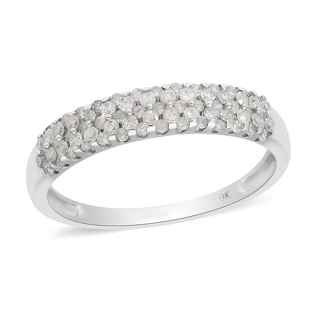 9K White Gold SGL Certified Natural Diamond (I3-G-H) Band Ring 0.50 Ct.