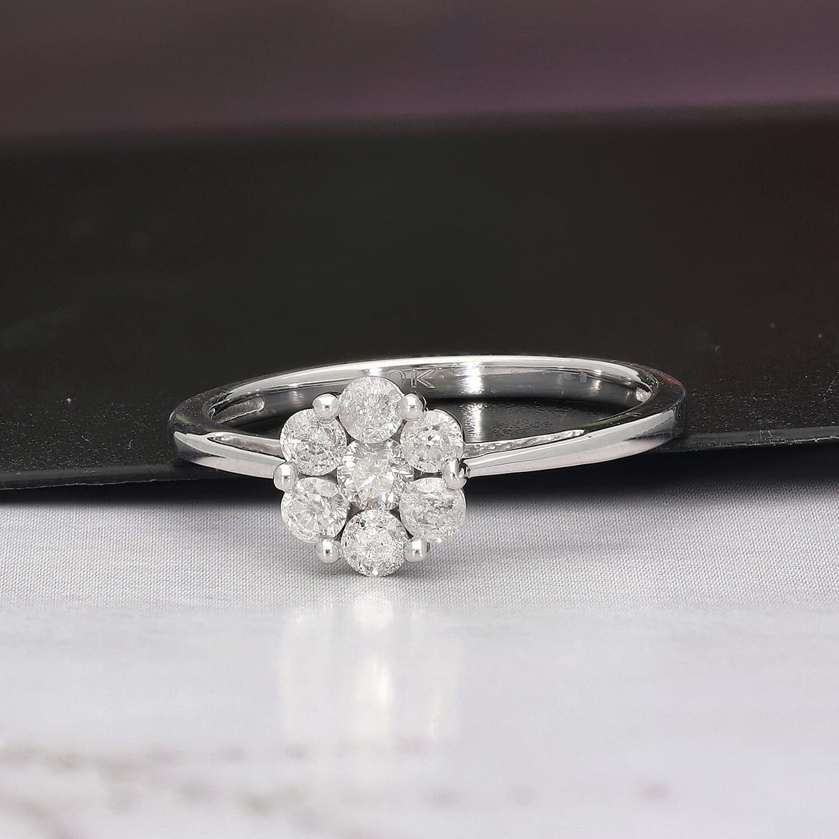 0.50 Ct. SGL Certified I3 G-H White Diamond Pressure Set Floral Ring in 9K White Gold 3752401 3