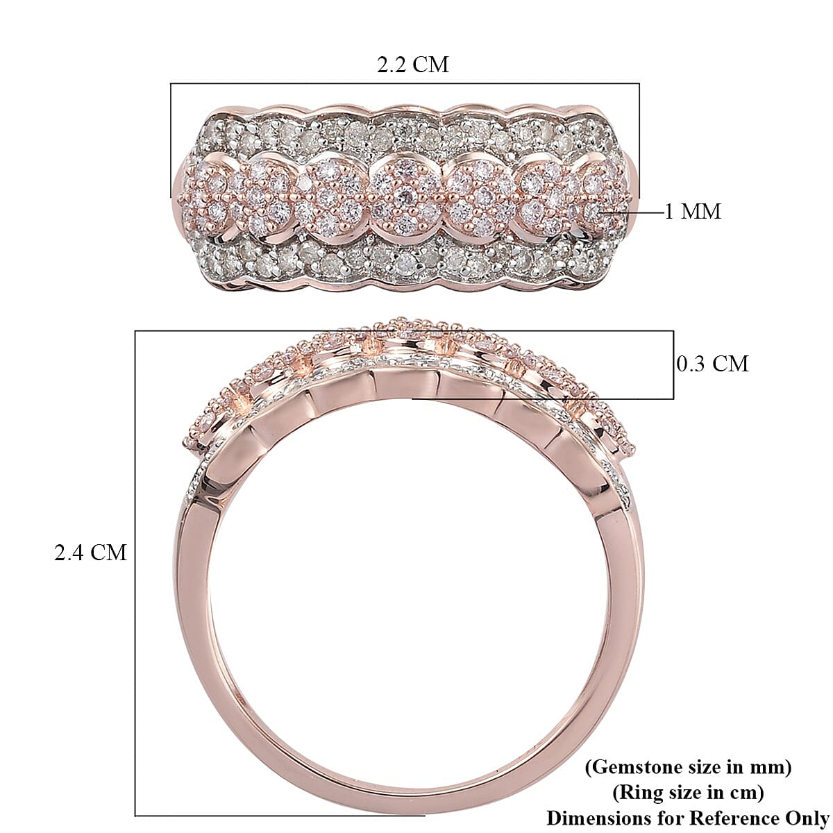 0.50 Ct. SGL Certified Natural Pink and White Diamond I3 /G-H Cluster Ring in 9K Rose Gold 3869188 6