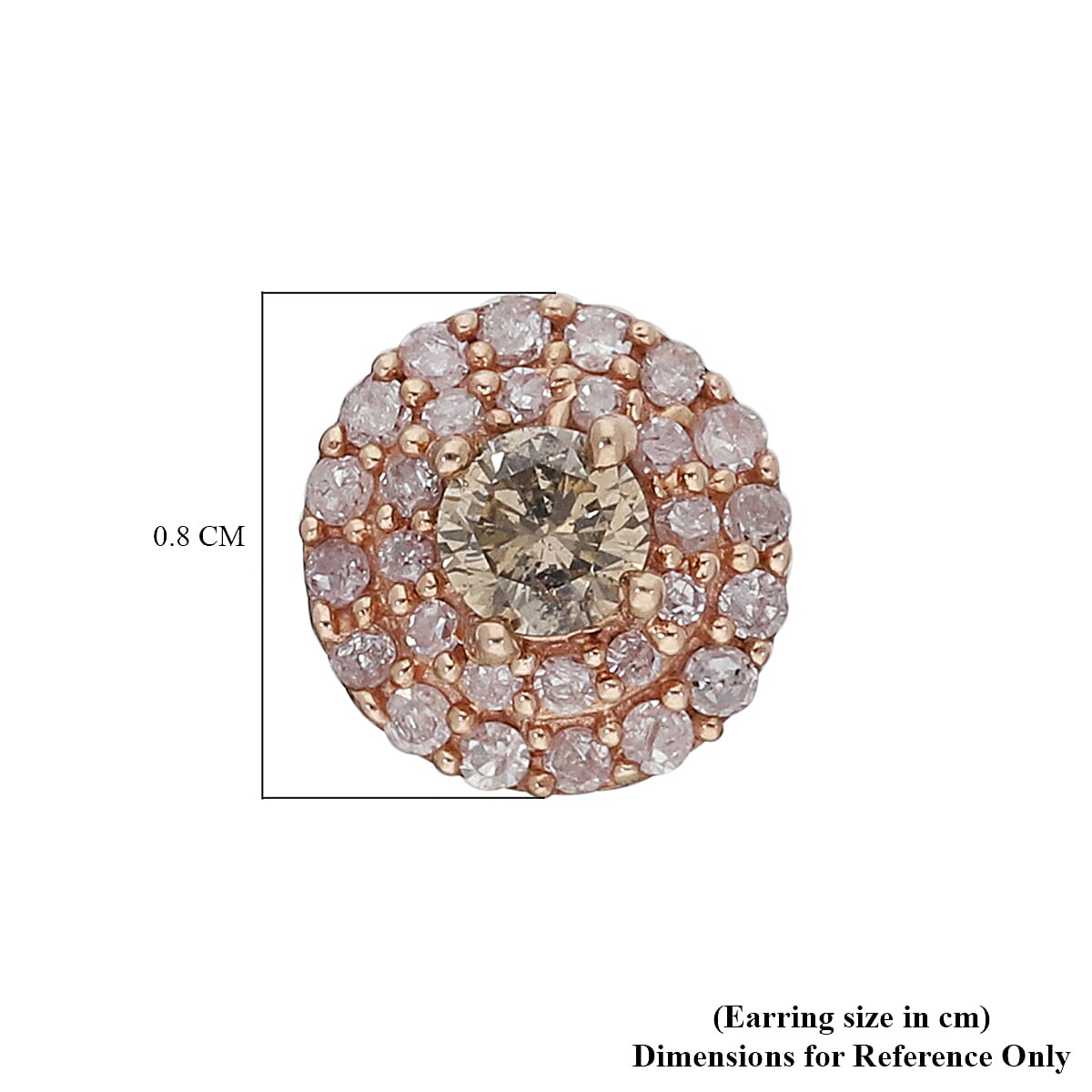 0.51 Ct. Pink Diamond and Champagne Diamond Double Halo Stud Earrings in 9K Rose Gold 3867139 5
