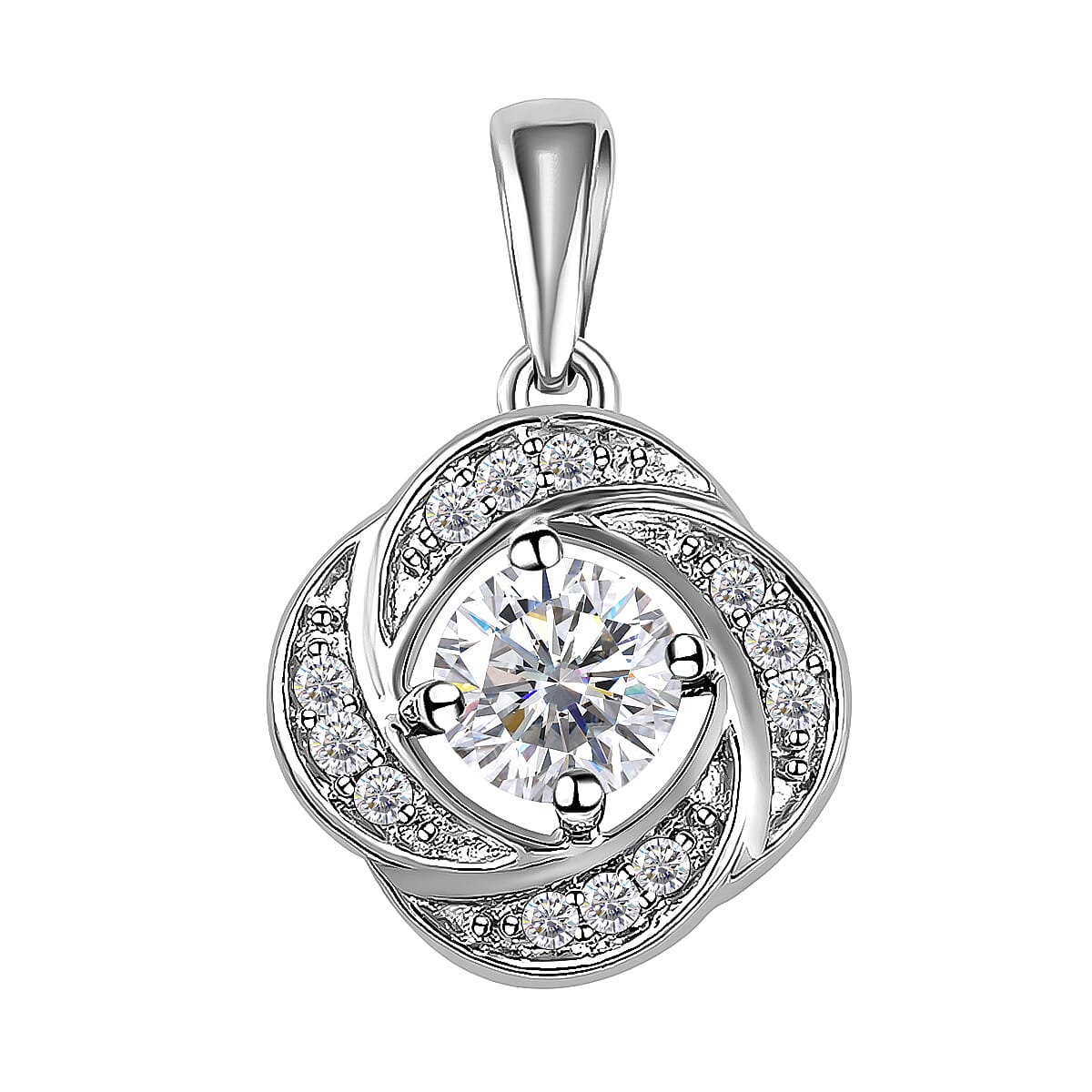 0.53 Ct. Moissanite Floral Pendant in Platinum Plated Sterling Silver 3874717 0