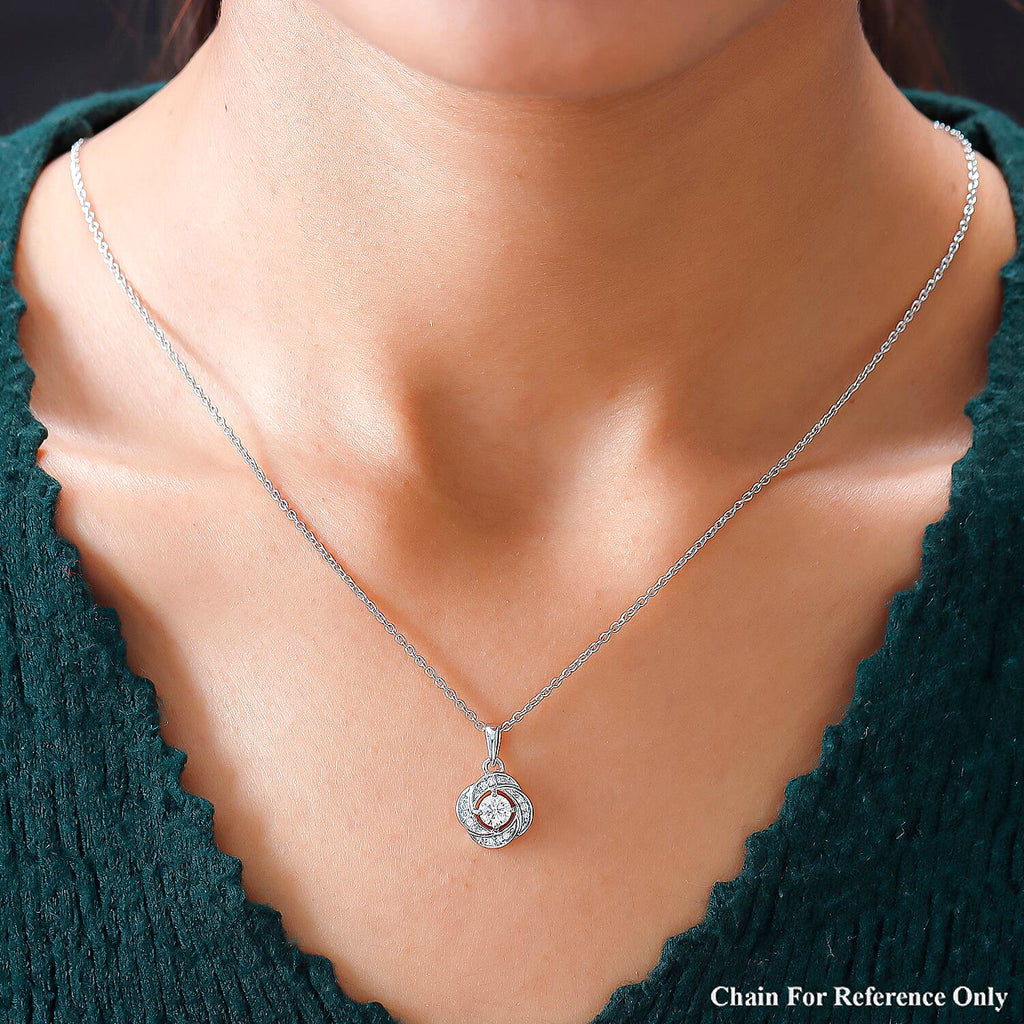 Moissanite Floral Pendant in Platinum Overlay Sterling Silver