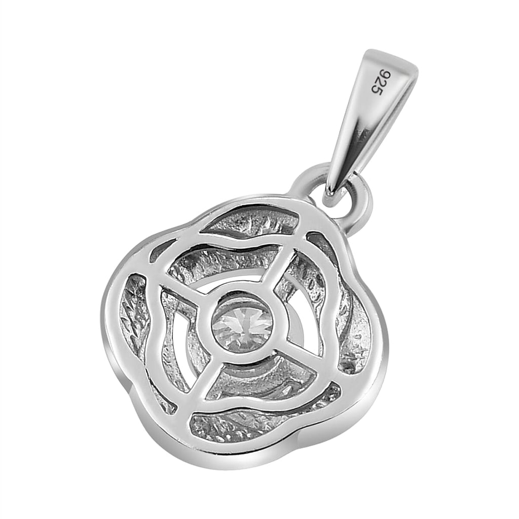 Moissanite Floral Pendant in Platinum Overlay Sterling Silver