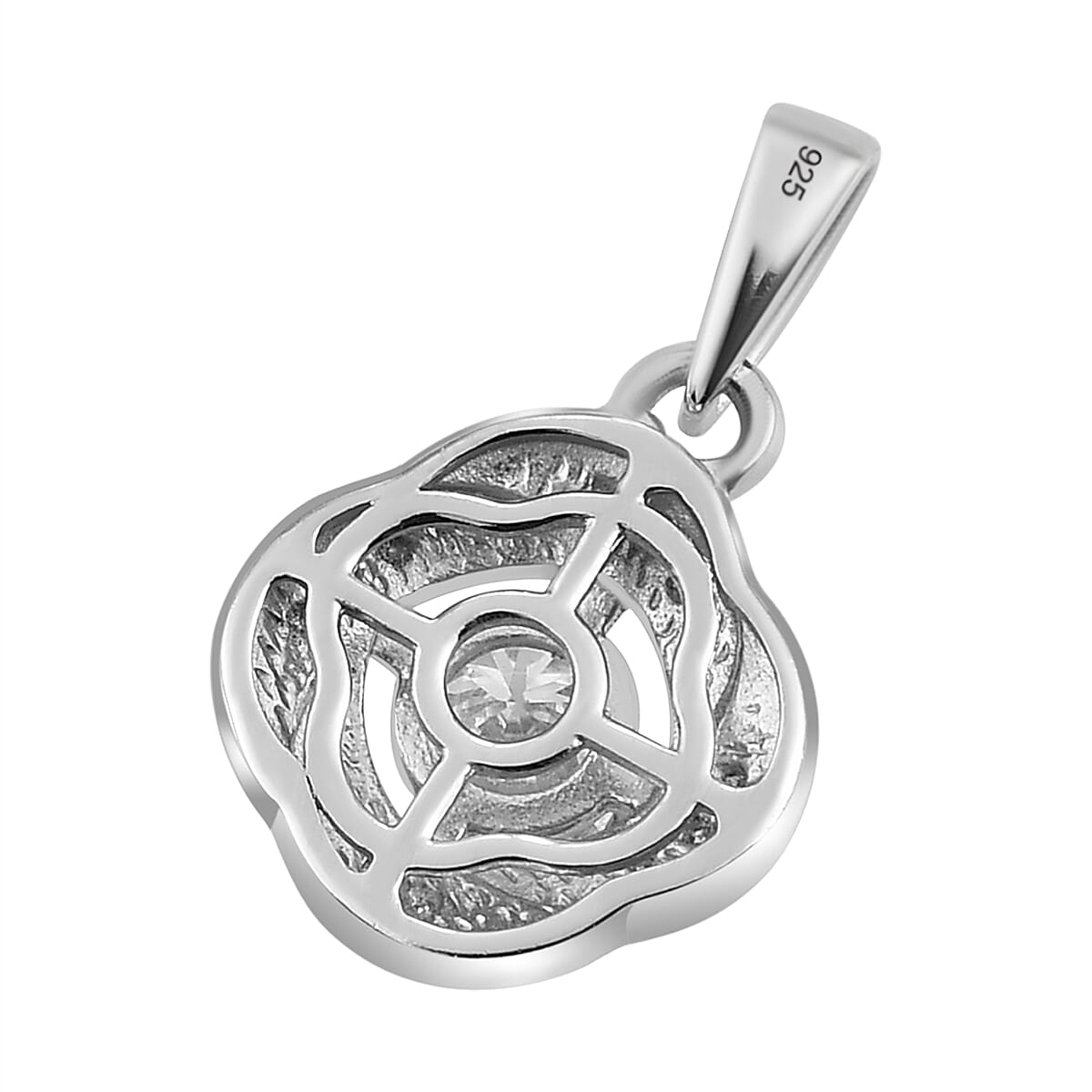 0.53 Ct. Moissanite Floral Pendant in Platinum Plated Sterling Silver 3874717 5