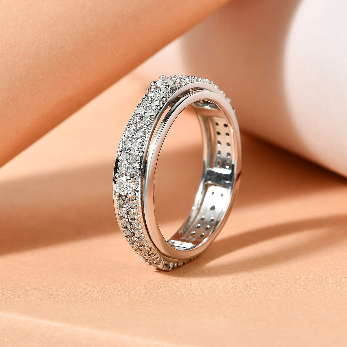 0.54 Carat Diamond Band Spinner Ring in Platinum Plated Sterling Silver 6851066 2