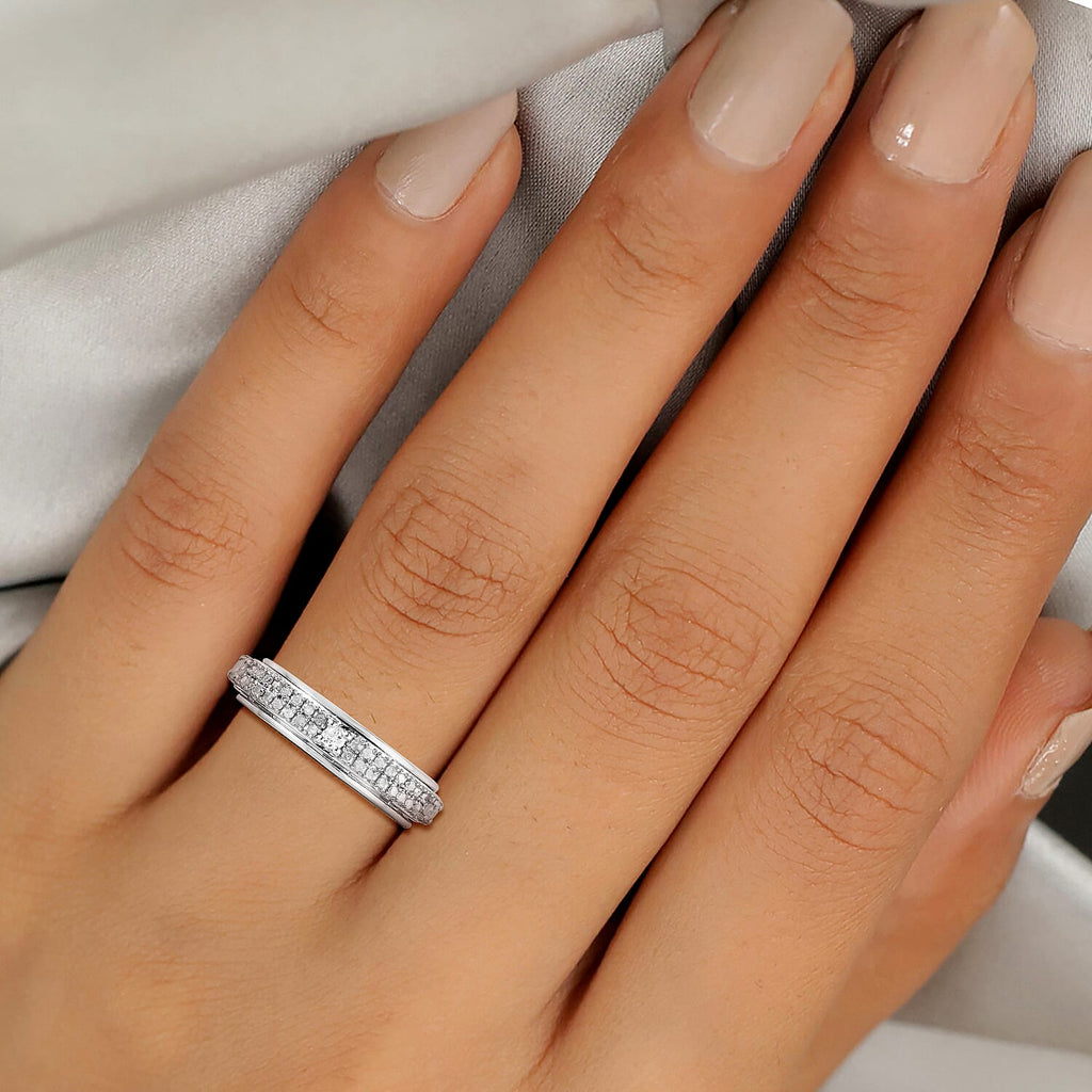 Diamond Spinner Ring in Platinum Overlay Sterling Silver 0.54 Ct