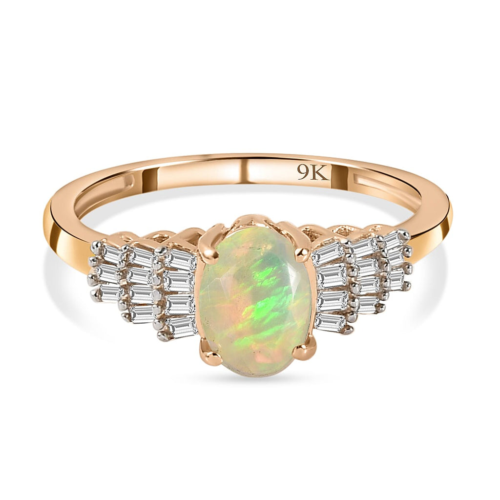 9K Yellow Gold AA Ethiopian Welo Opal and Diamond Ring.