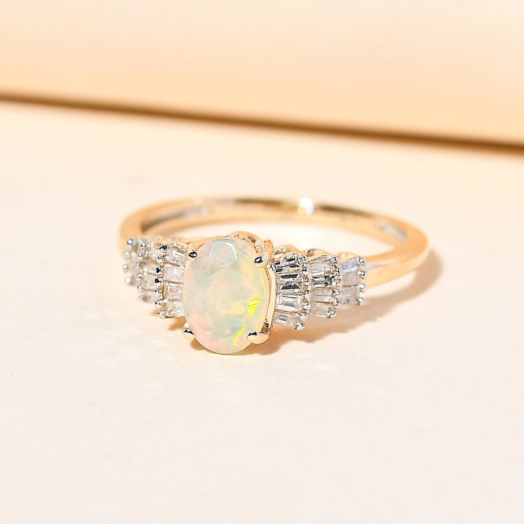 9K Yellow Gold AA Ethiopian Welo Opal and Diamond Ring.