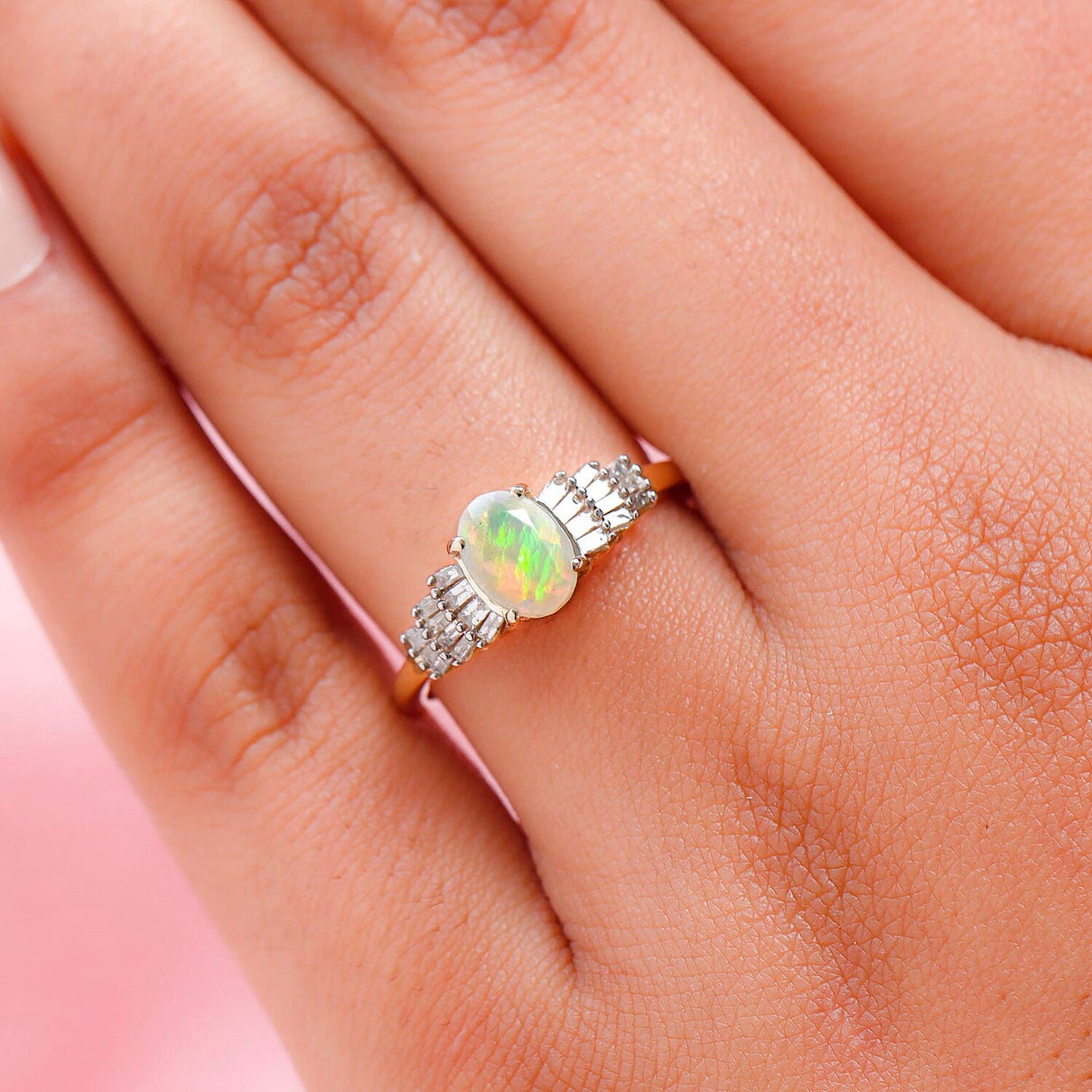 0.6 Ct AA Ethiopian Opal and Diamond I3 GH Dancing Diva Ballerina Ring in 9K Yellow Gold 3672944 3
