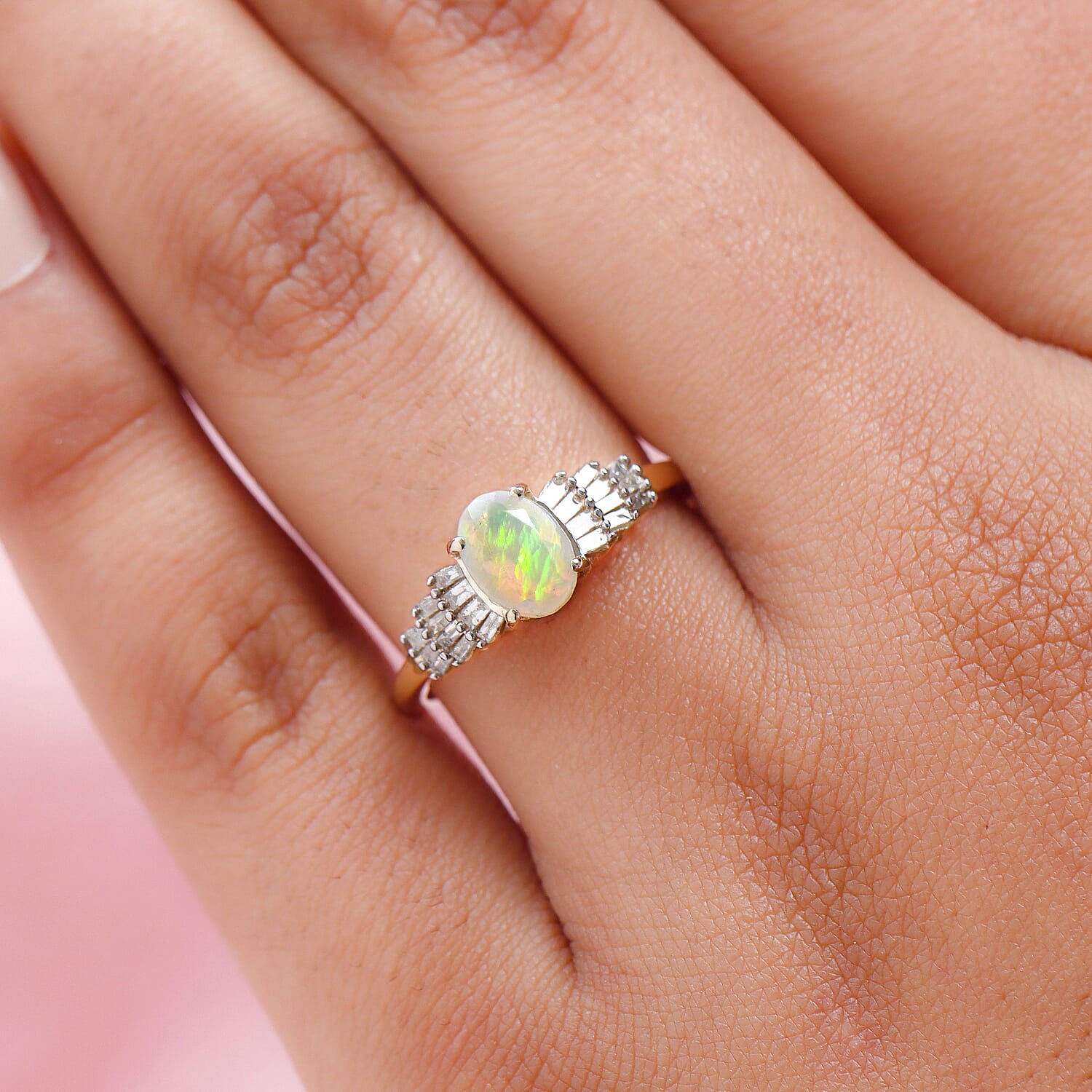 0.6 Ct AA Ethiopian Opal and Diamond I3 GH Dancing Diva Ballerina Ring in 9K Yellow Gold 3672944 3