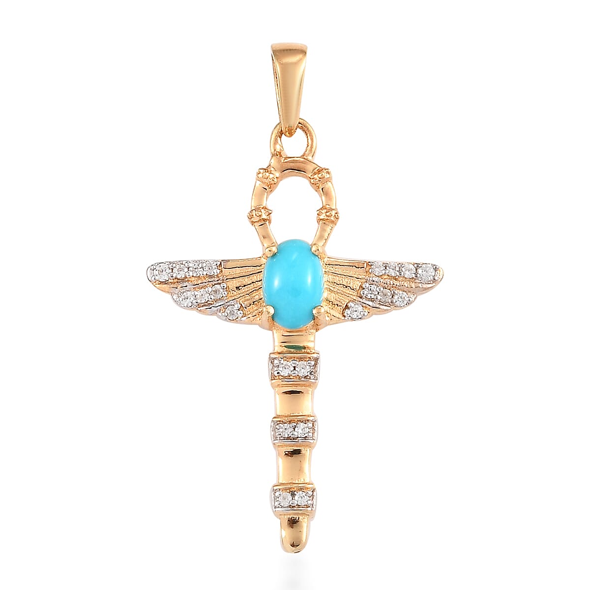 0.63 Ct. Sleeping Beauty Turquoise and Zircon Ankh Pendant in Gold Plated Sterling Silver 3810663 0