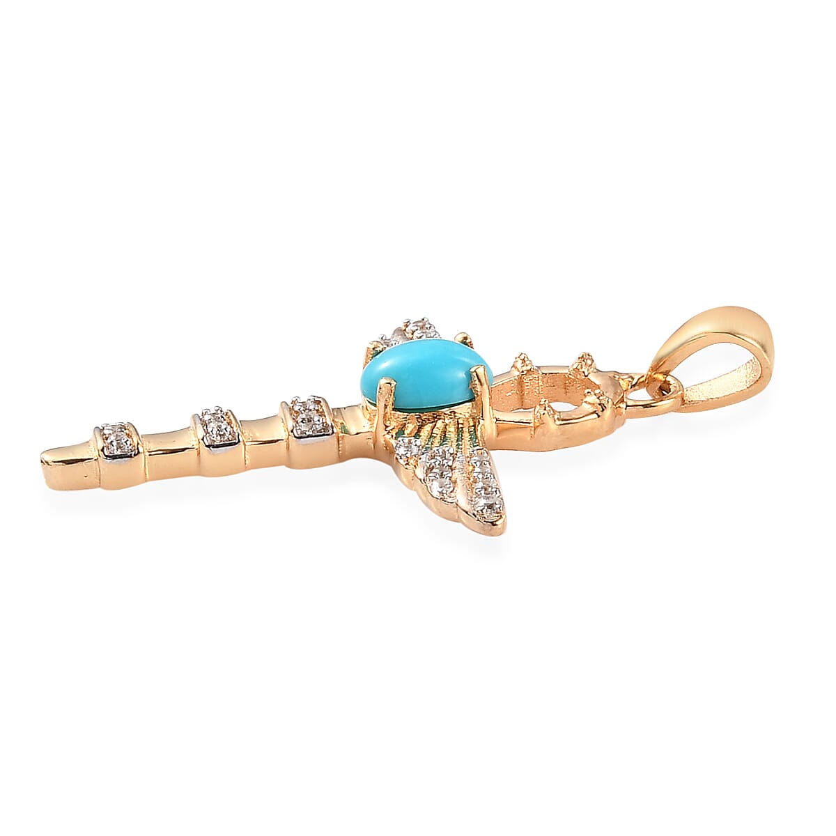 0.63 Ct. Sleeping Beauty Turquoise and Zircon Ankh Pendant in Gold Plated Sterling Silver 3810663 4