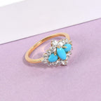Arizona Sleeping Beauty Turquoise and Natural Cambodian Zircon Ring in 14K Gold Overlay Sterling Silver 1.41 Ct.