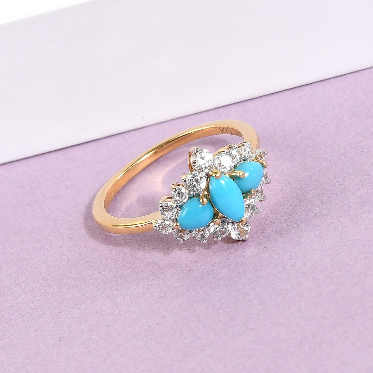 0.80 Ct. Sleeping Beauty Turquoise and Zircon Cluster Ring in 14K Gold Plated Sterling Silver 3772517 0