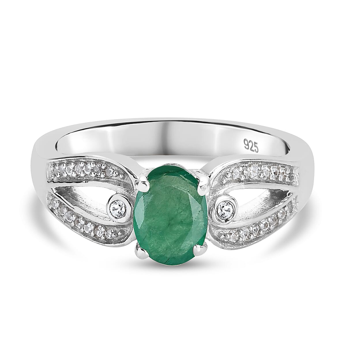 0.87 Ct. Premium Emerald and Natural Cambodian Zircon Ring in Sterling Silver 7835897 0