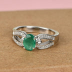 Santa Terezinha AAA Emerald & Natural Zircon Ring in Platinum Overlay Sterling Silver