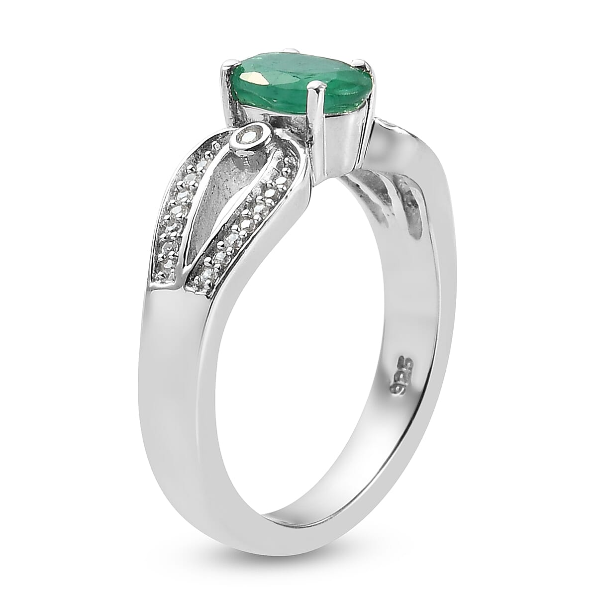 0.87 Ct. Premium Emerald and Natural Cambodian Zircon Ring in Sterling Silver 7835897 4