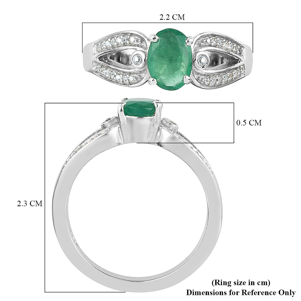 0.87 Ct. Premium Emerald and Natural Cambodian Zircon Ring in Sterling Silver 7835897 6