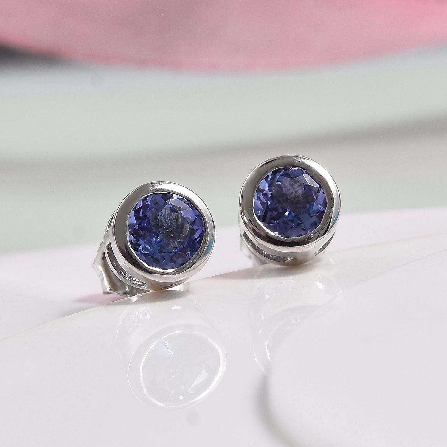 0.88 Ct AA Tanzanite Stud Solitaire Earrings in Platinum Plated Sterling Silver 3588201 1