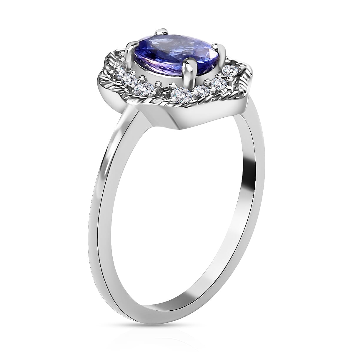 0.88 Ct. Tanzanite and Natural Cambodian Zircon Floral Glory Ring in Platinum Plated Sterling Silver 3738161 4