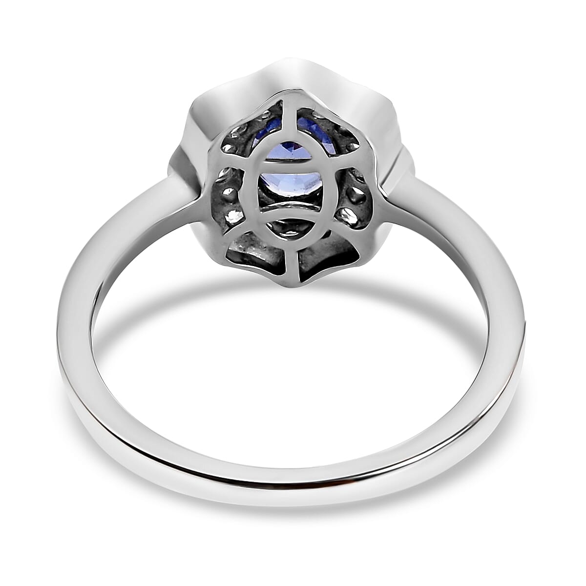 0.88 Ct. Tanzanite and Natural Cambodian Zircon Floral Glory Ring in Platinum Plated Sterling Silver 3738161 5