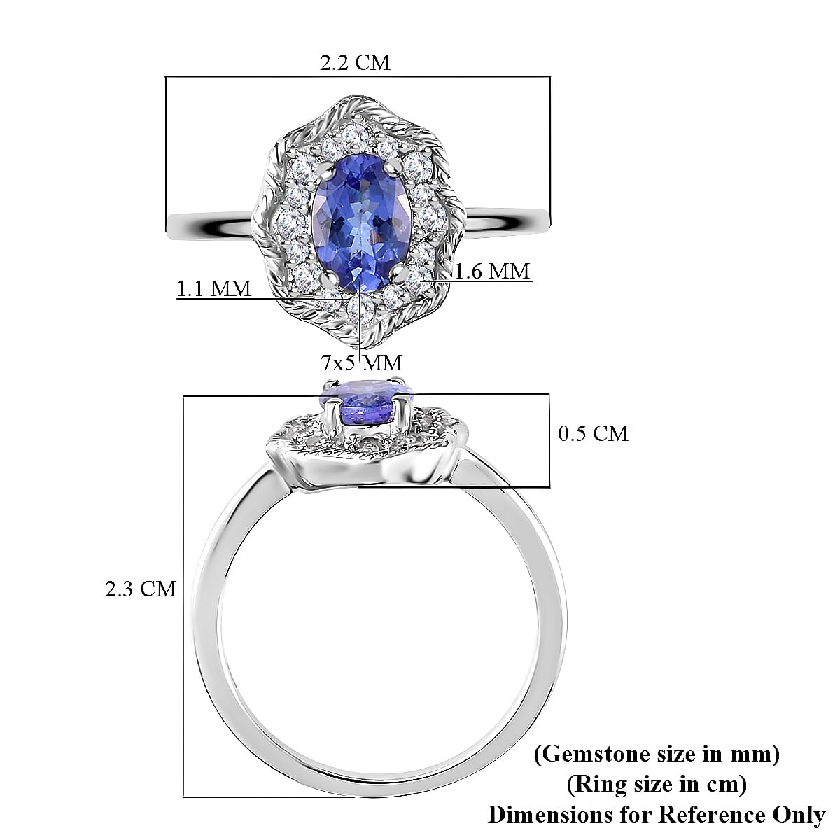 0.88 Ct. Tanzanite and Natural Cambodian Zircon Floral Glory Ring in Platinum Plated Sterling Silver 3738161 6