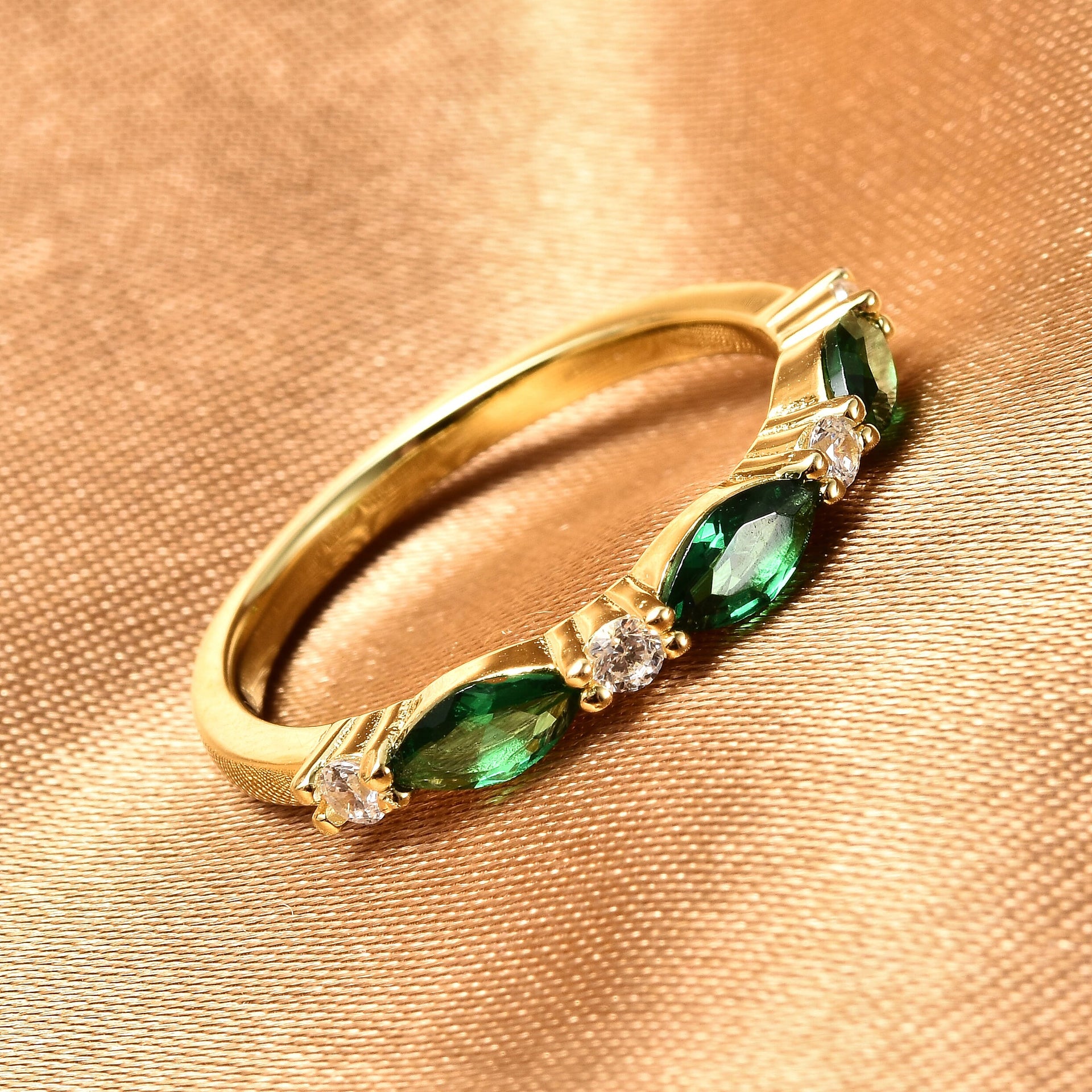 0.91 Ct. Green and White Cubic Zirconia Band Ring in Gold Plated Sterling Silver 3843787 2