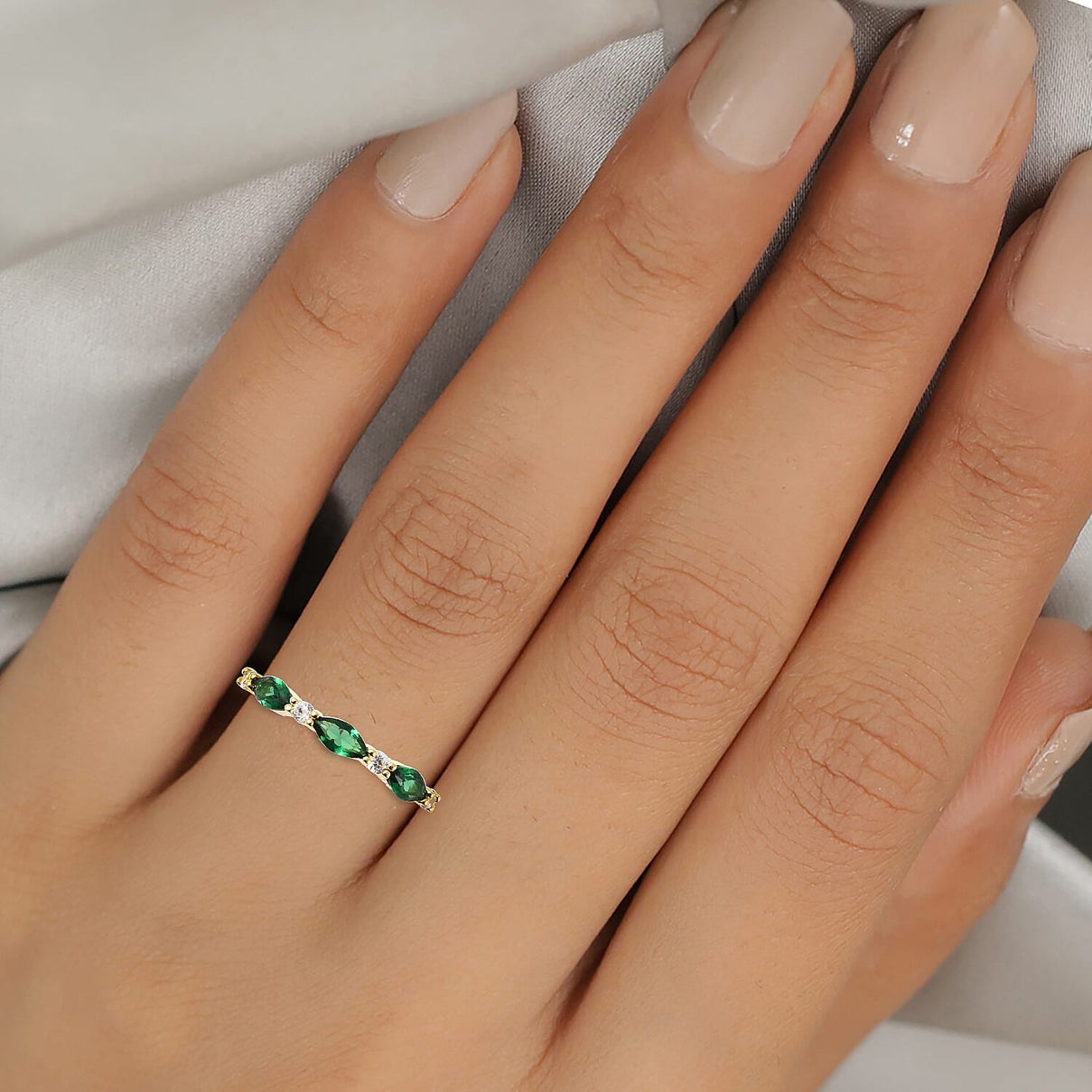 0.91 Ct. Green and White Cubic Zirconia Band Ring in Gold Plated Sterling Silver 3843787 3