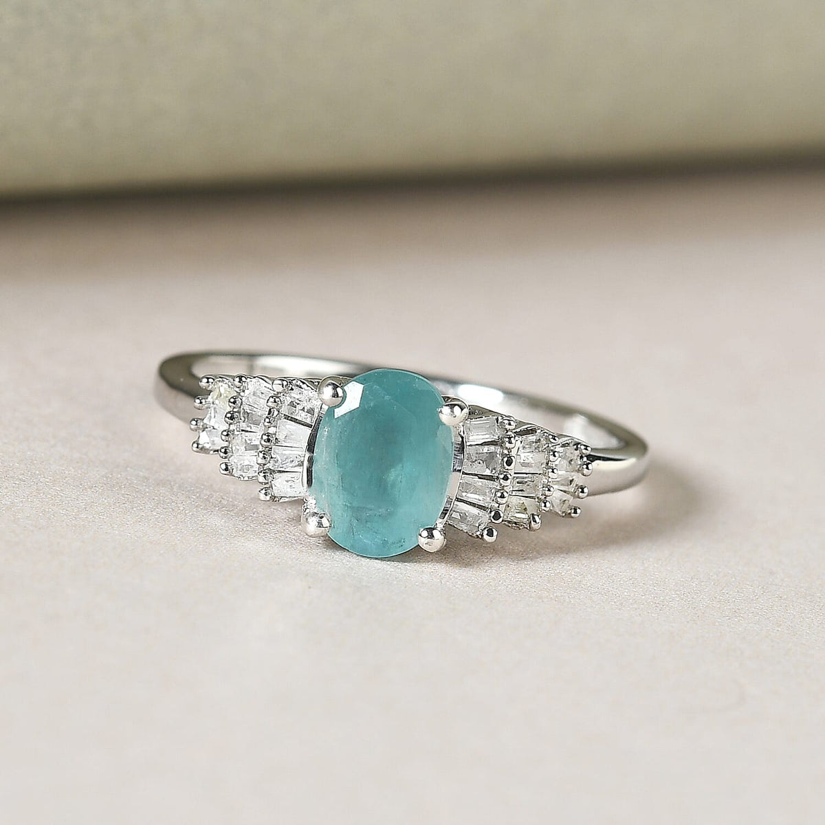 0.95 Carat Grandidierite and Diamond Ballerina Ring in Platinum Plated Sterling Silver 7600038 2