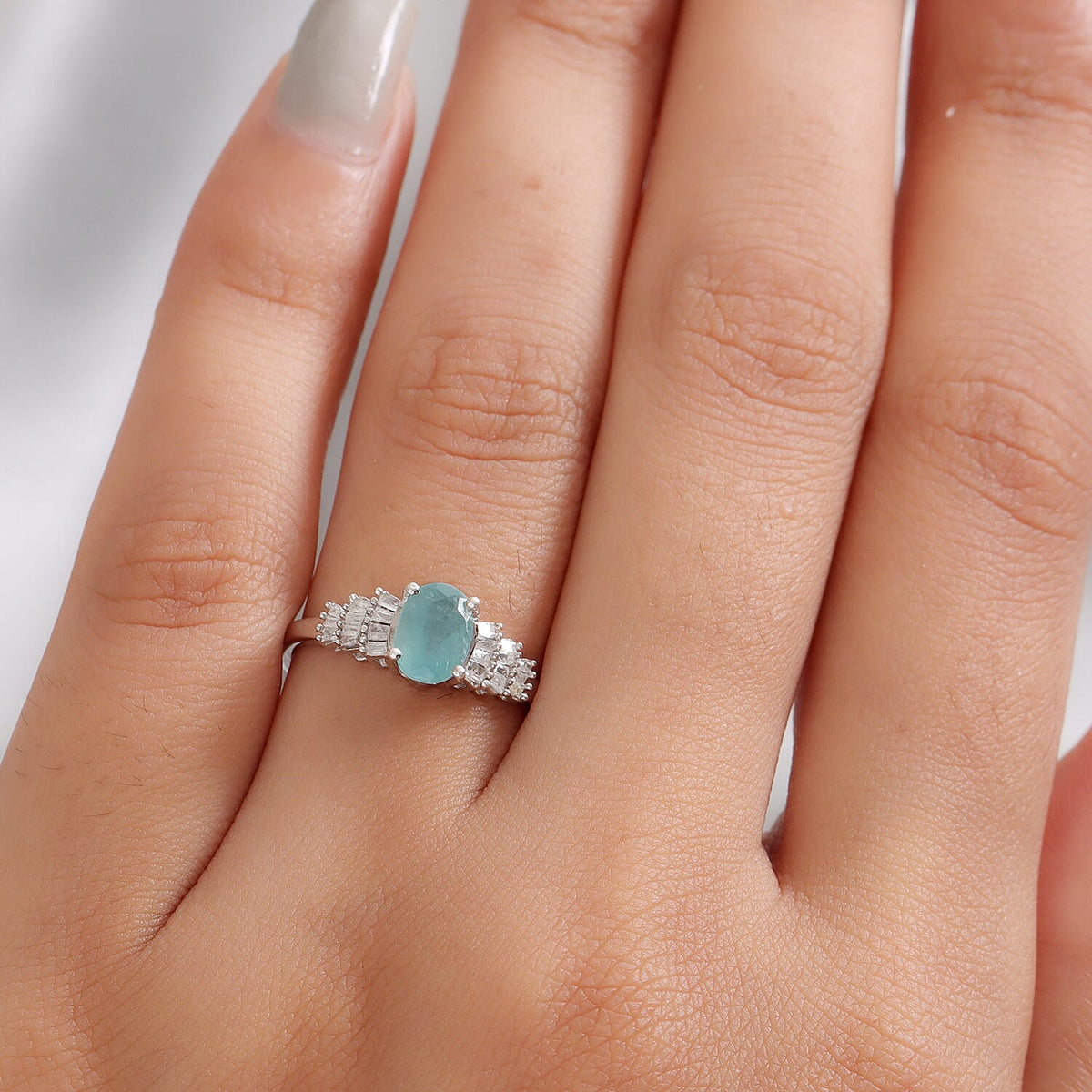 0.95 Carat Grandidierite and Diamond Ballerina Ring in Platinum Plated Sterling Silver 7600038 3