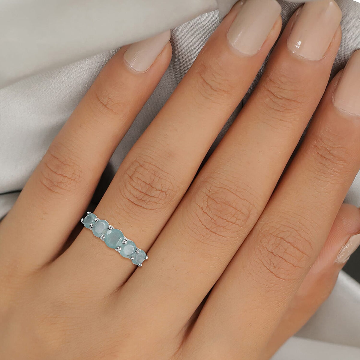 0.95 Ct. Grandidierite 5 Stone Ring in Platinum Plated Sterling Silver 3789460 3