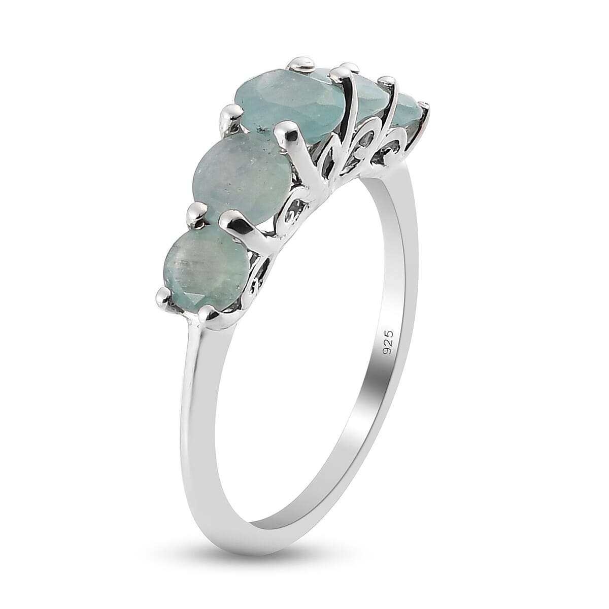 0.95 Ct. Grandidierite 5 Stone Ring in Platinum Plated Sterling Silver 3789460 4