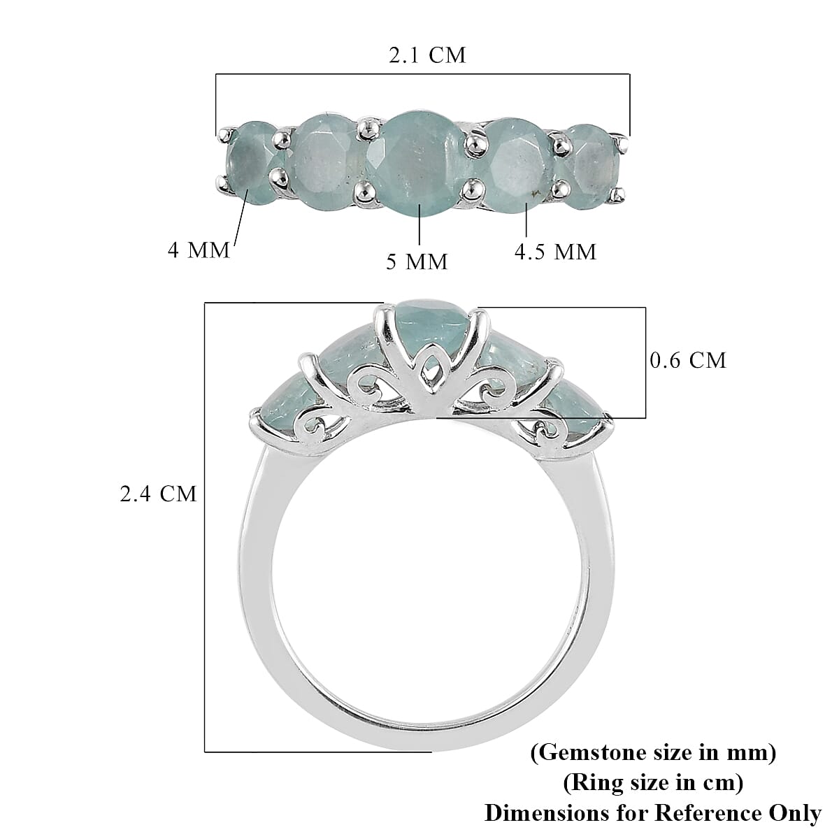 0.95 Ct. Grandidierite 5 Stone Ring in Platinum Plated Sterling Silver 3789460 6