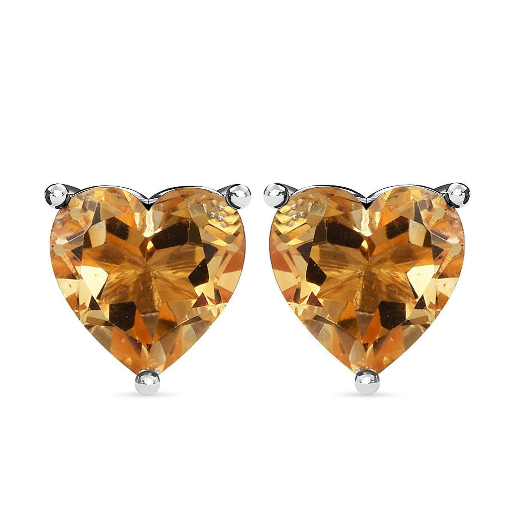 Citrine Heart Stud Push Post Earrings in Platinum Overlay Sterling Silver 1.35 Ct.
