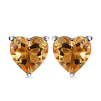 Citrine Heart Stud Push Post Earrings in Platinum Overlay Sterling Silver 1.35 Ct.