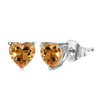 Citrine Heart Stud Push Post Earrings in Platinum Overlay Sterling Silver 1.35 Ct.