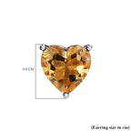 Citrine Heart Stud Push Post Earrings in Platinum Overlay Sterling Silver 1.35 Ct.