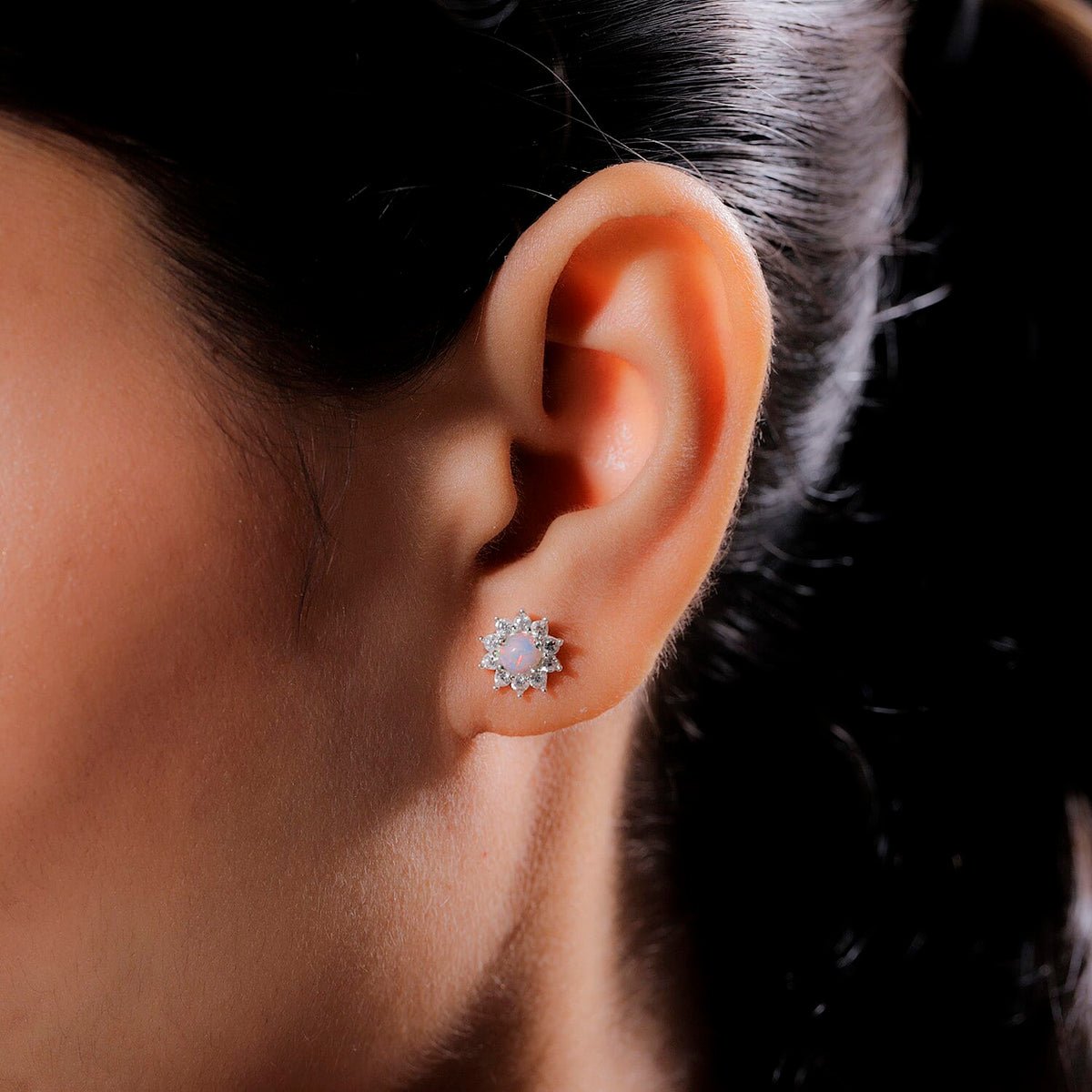 0.98 Carat Ethiopian Opal Zircon Halo Earrings in Sterling Silver 7333820 3