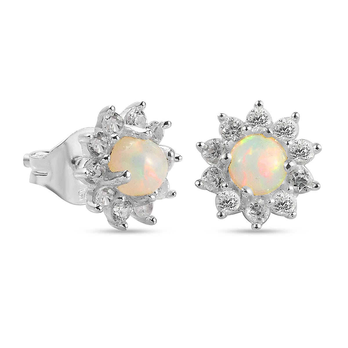 0.98 Carat Ethiopian Opal Zircon Halo Earrings in Sterling Silver 7333820 4