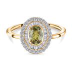 9K Yellow Gold  Demantoid Garnet and Diamond Cluster Ring 1.12 Ct.
