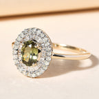 9K Yellow Gold  Demantoid Garnet and Diamond Cluster Ring 1.12 Ct.