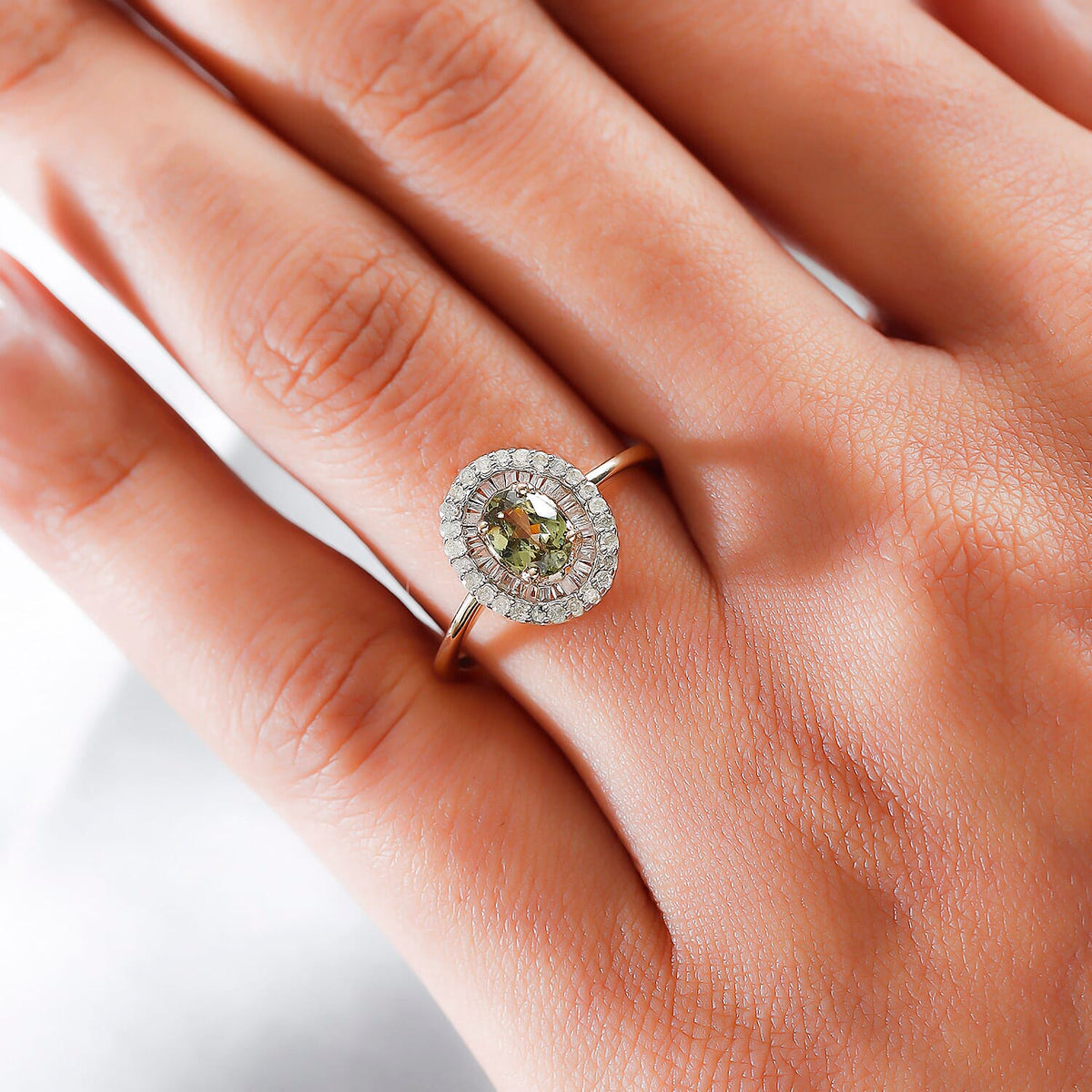 1.12 Ct. Demantoid Garnet and Diamond Cluster Ring in  9K Yellow Gold 8716193 3