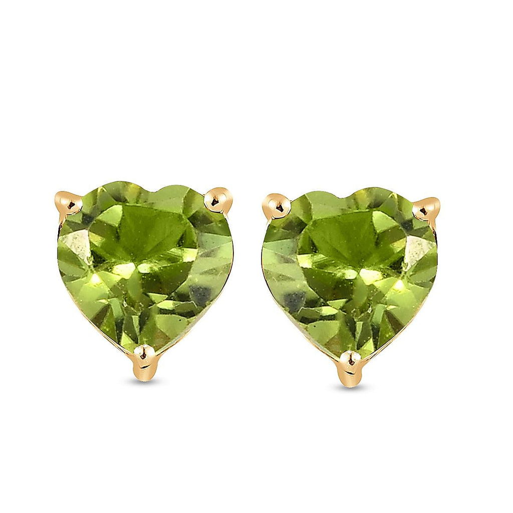 Hebei Peridot Stud Heart Earrings in 18K Vermeil Yellow Gold Plated Sterling Silver 1.38 Ct.