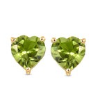 Hebei Peridot Stud Heart Earrings in 18K Vermeil Yellow Gold Plated Sterling Silver 1.38 Ct.