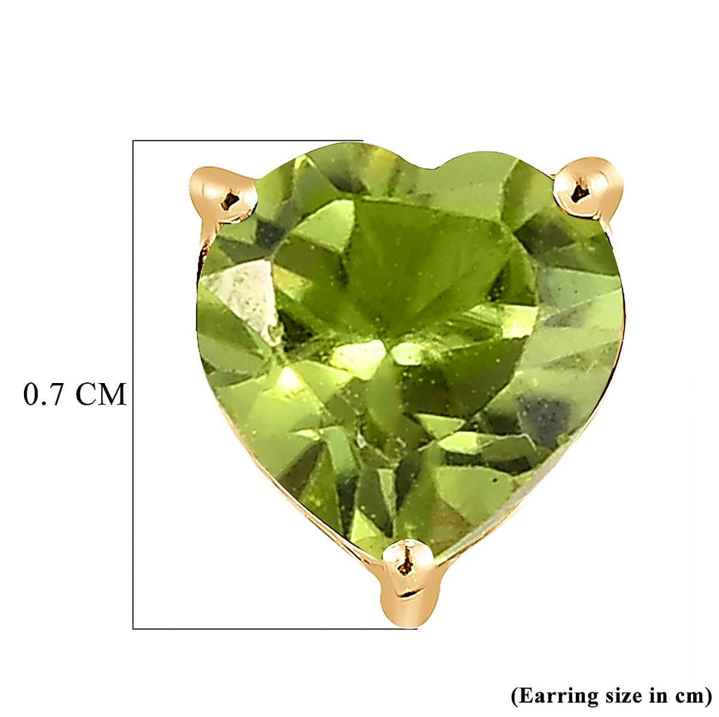 Hebei Peridot Stud Heart Earrings in 18K Vermeil Yellow Gold Plated Sterling Silver 1.38 Ct.