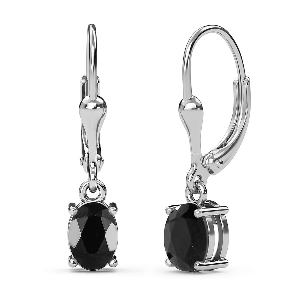 Black Tourmaline (Ovl) Lever Back Earrings in Sterling Silver 1.59 Ct.