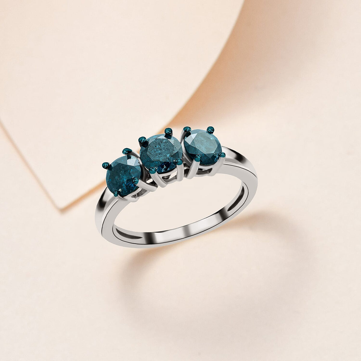 1.50 Ct Blue Diamond Trilogy Ring in 9K White Gold 2.95 Grams SGL Certified 2986354 1