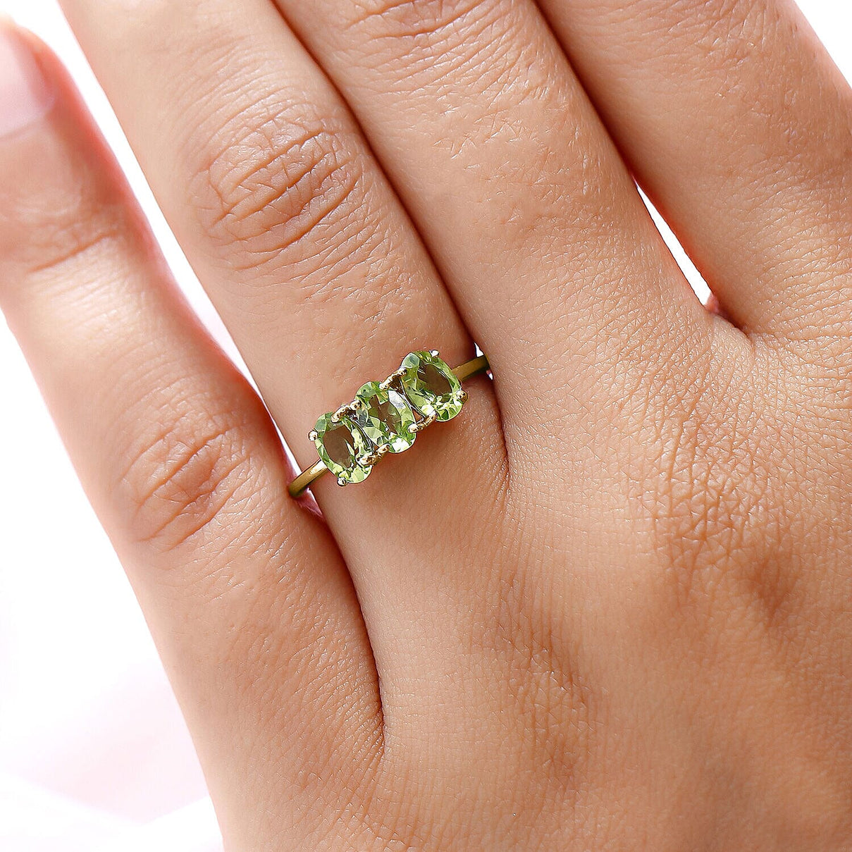 1.51 Carat Peridot Trilogy Ring in Gold Plated Sterling Silver 3821675 3