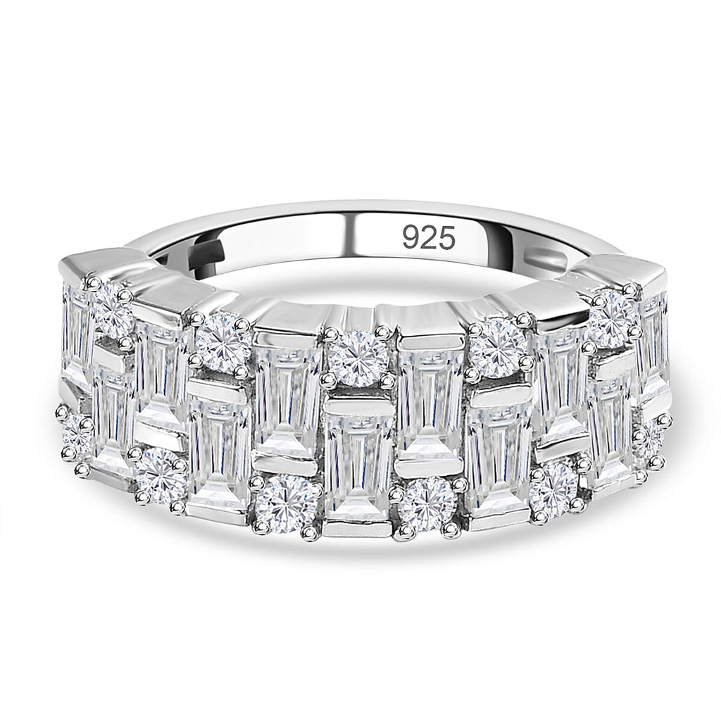 D'Joy Moissanite Half Eternity Ring in Platinum Overlay Sterling Silver 1.58 Ct.