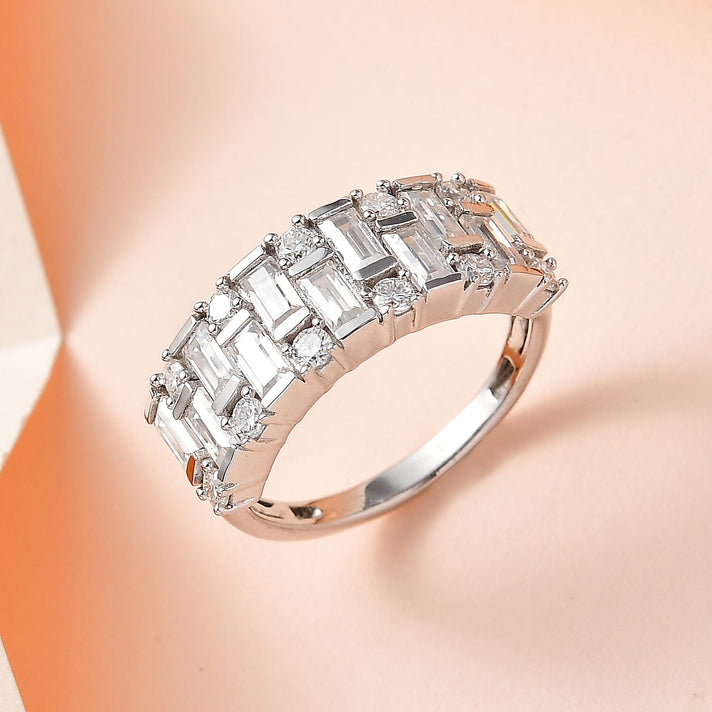 1.53 Ct. Moissanite Half Eternity Ring in Platinum Overlay Sterling Silver 7560307 2
